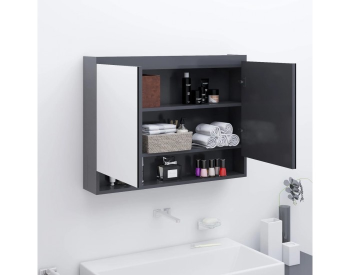 Sonata H Шкаф с огледало за баня, 80x15x60 см, МДФ, сиво