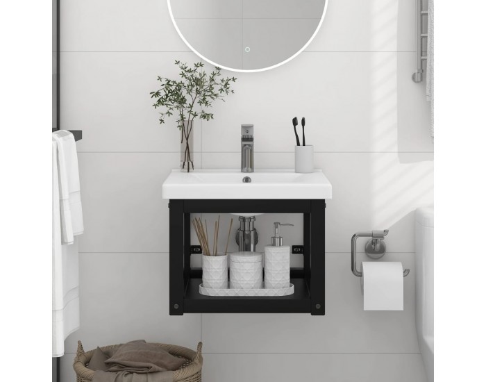 Sonata H Рамка за мивка за баня стенен монтаж черна 40x38x31 см желязо