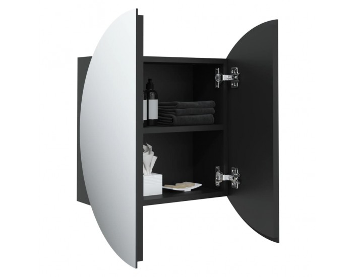 Sonata H Шкаф за баня с кръгло огледало и LED, черен, 47x47x17,5 см