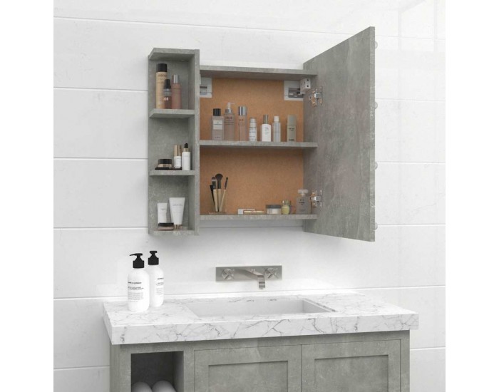 Sonata H Огледален шкаф с LED, бетонно сив, 70x16,5x60 см