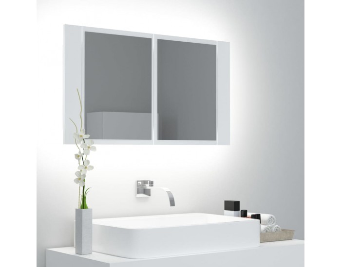 Sonata H Шкаф с LED огледало за баня, бял, 80x12x45 см, акрил