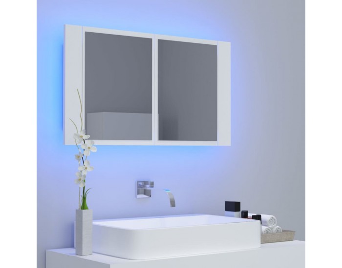 Sonata H Шкаф с LED огледало за баня, бял, 80x12x45 см, акрил