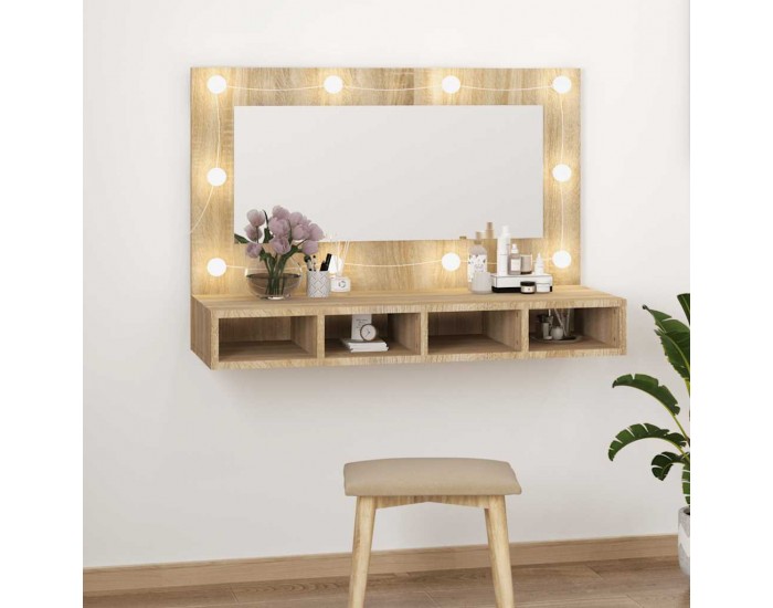 Sonata H Огледален шкаф с LED, сонома дъб, 90x31,5x62 см