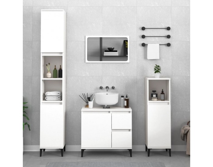 Sonata H Шкаф за баня, бял, 30x30x190 см, инженерно дърво