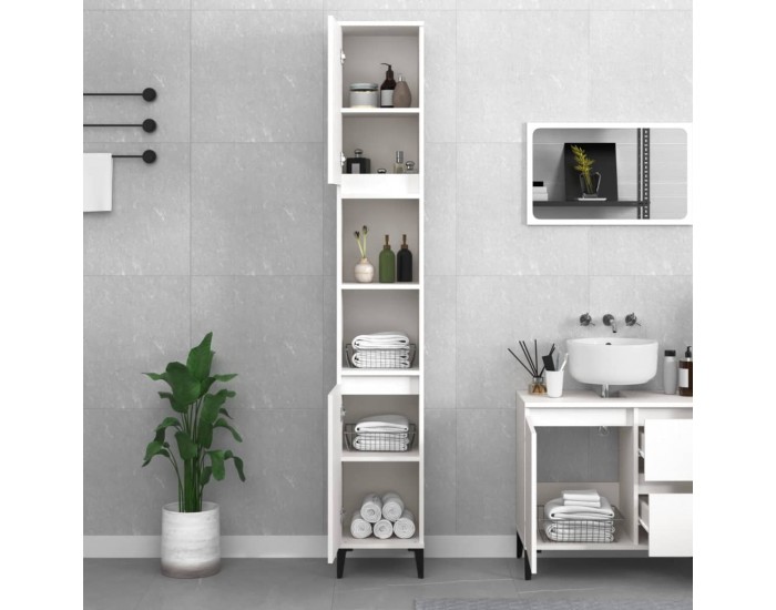 Sonata H Шкаф за баня, бял, 30x30x190 см, инженерно дърво