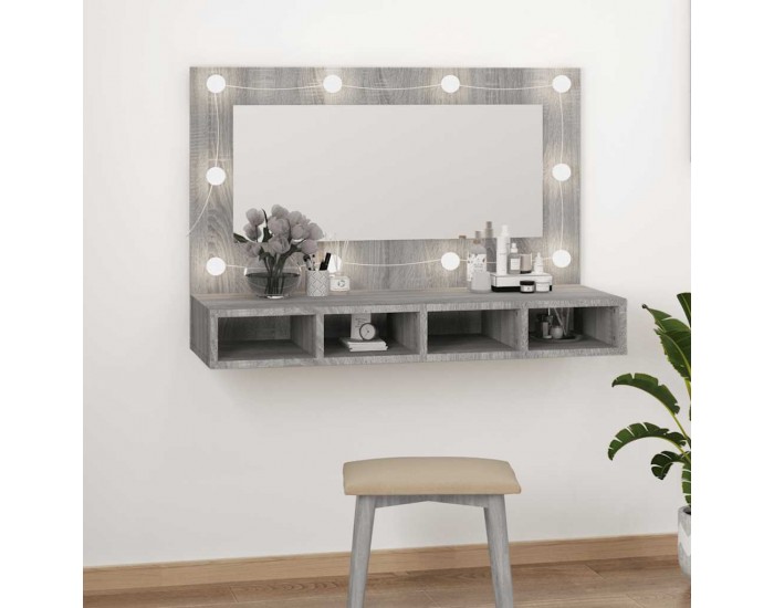 Sonata H Огледален шкаф с LED, сив сонома, 90x31,5x62 см