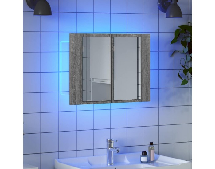 Sonata H LED огледален шкаф, сив сонома, 60x12x45 см, инженерно дърво