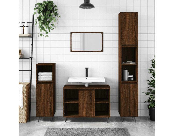 Sonata H Шкаф за баня, кафяв дъб, 80x33x60 см, инженерно дърво