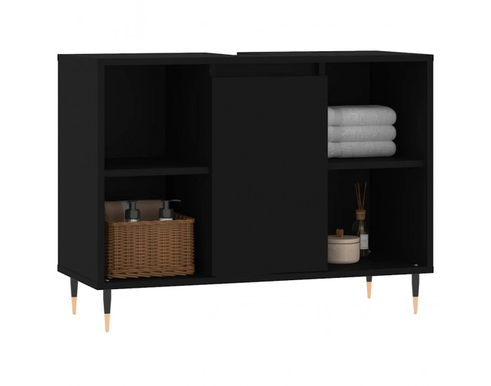 Sonata H Шкаф за баня, черен, 80x33x60 см, инженерно дърво
