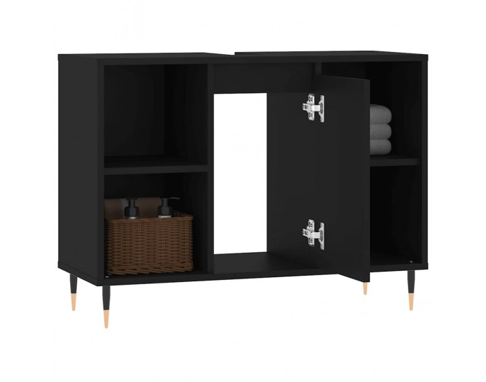 Sonata H Шкаф за баня, черен, 80x33x60 см, инженерно дърво