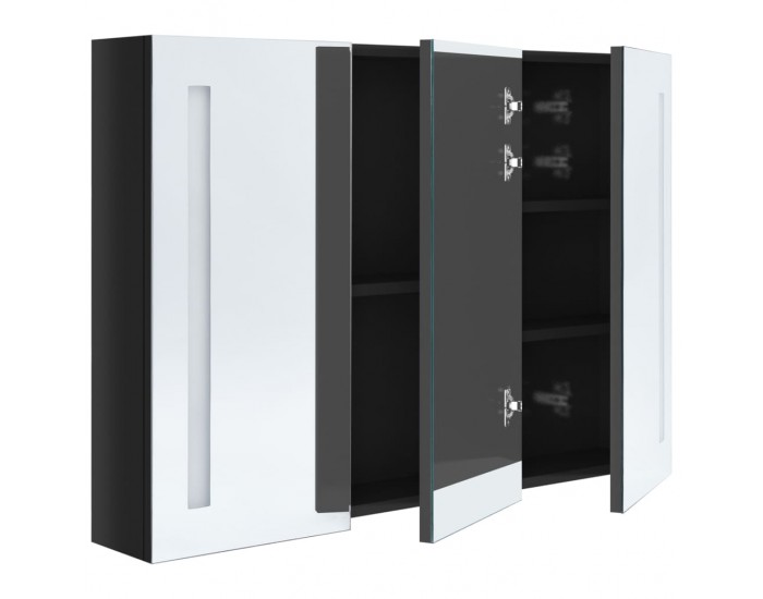 Sonata H LED шкаф с огледало за баня, 89x14x62 см, сияйно черно