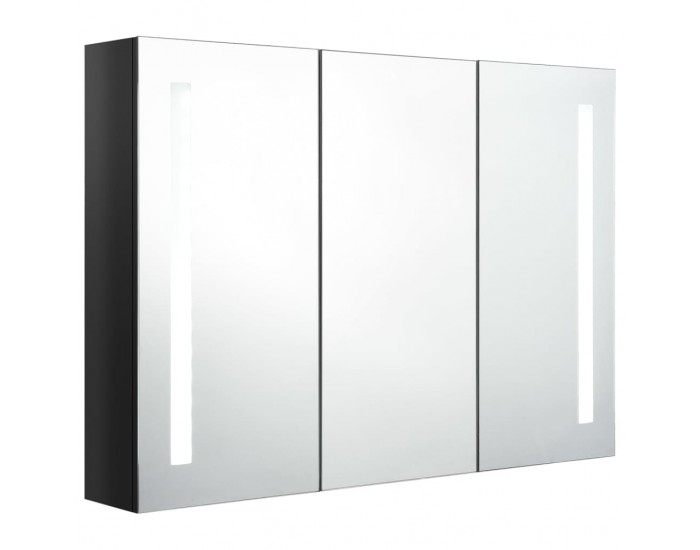 Sonata H LED шкаф с огледало за баня, 89x14x62 см, сияйно черно