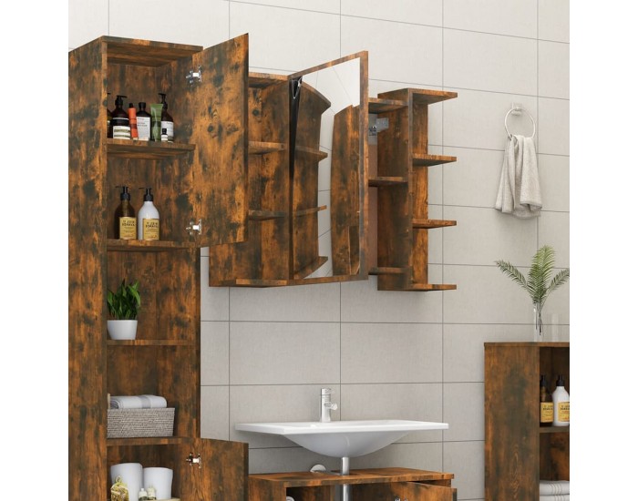 Sonata H Огледален шкаф за баня опушен дъб 80x20,5x64 см инженерно дърво