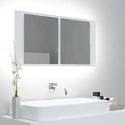 Sonata H Шкаф с LED огледало за баня, бял, 90x12x45 см, акрил - Шкафове за баня