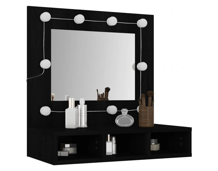 Sonata H Огледален шкаф с LED, черен, 60x31,5x62 см