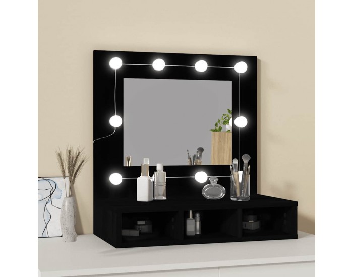 Sonata H Огледален шкаф с LED, черен, 60x31,5x62 см