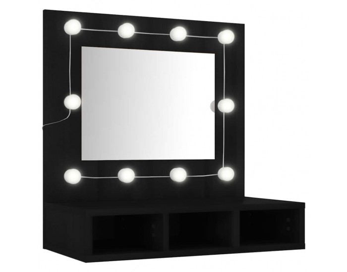 Sonata H Огледален шкаф с LED, черен, 60x31,5x62 см