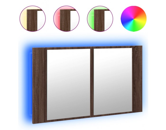 Sonata H Шкаф с LED огледало за баня, кафяв дъб, 80x12x45 см, акрил