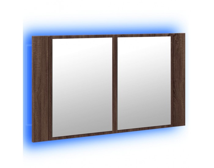 Sonata H Шкаф с LED огледало за баня, кафяв дъб, 80x12x45 см, акрил