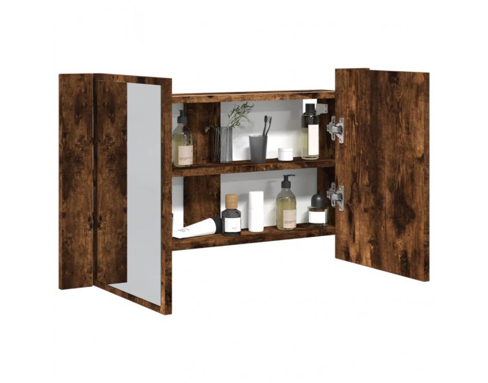 Sonata H Шкаф с LED огледало за баня, опушен дъб, 80x12x45 см, акрил