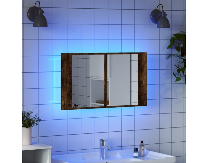 Sonata H Шкаф с LED огледало за баня, опушен дъб, 80x12x45 см, акрил