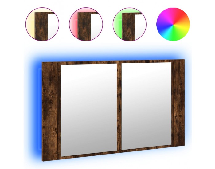 Sonata H Шкаф с LED огледало за баня, опушен дъб, 80x12x45 см, акрил