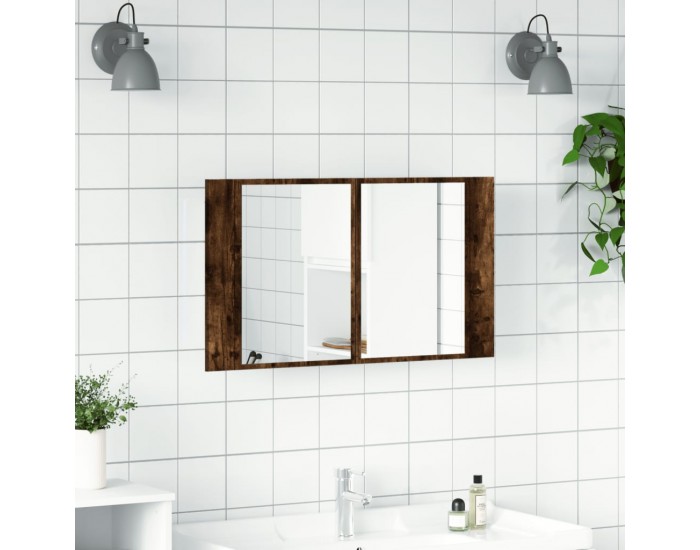 Sonata H Шкаф с LED огледало за баня, опушен дъб, 80x12x45 см, акрил