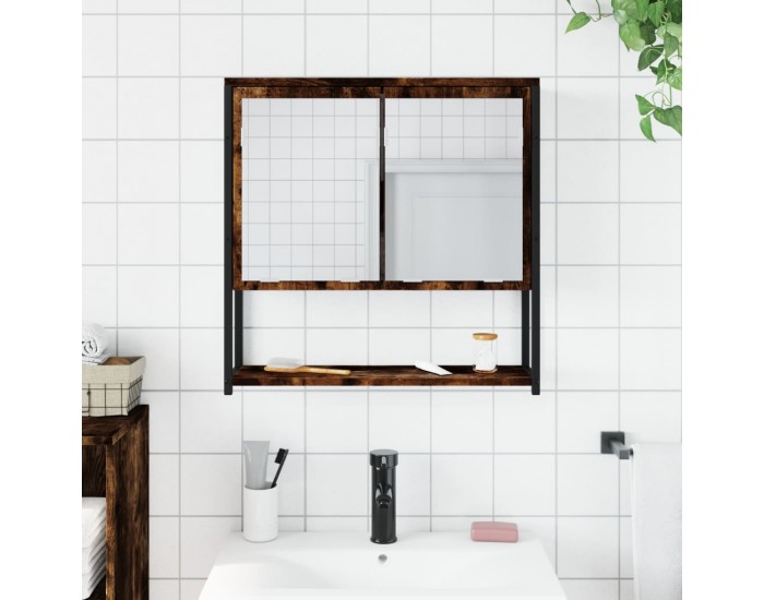 Sonata H Огледален шкаф за баня опушен дъб 60x16x60 см инженерно дърво