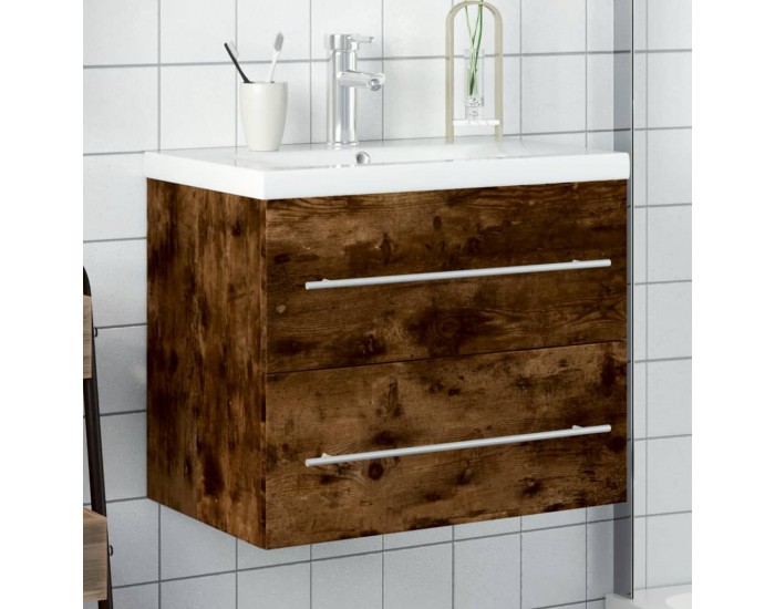 Sonata H Шкаф за мивка за баня с вградена мивка, опушен дъб