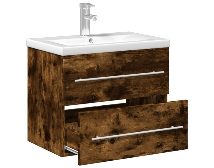 Sonata H Шкаф за мивка за баня с вградена мивка, опушен дъб