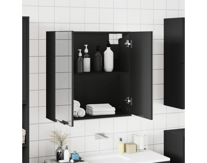 Sonata H Шкаф за баня с огледало, черен, 64x20x67 см, инженерно дърво
