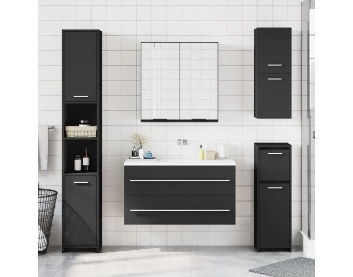 Sonata H Шкаф за баня с огледало, черен, 64x20x67 см, инженерно дърво