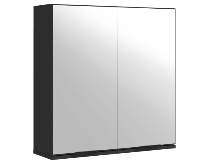 Sonata H Шкаф за баня с огледало, черен, 64x20x67 см, инженерно дърво