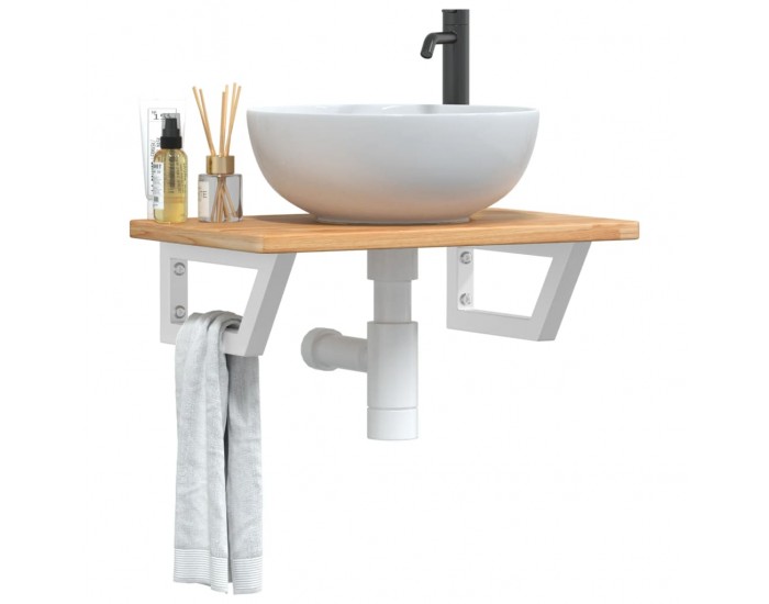 Sonata H Стенен рафт за мивка, стомана и масивно дърво дъб