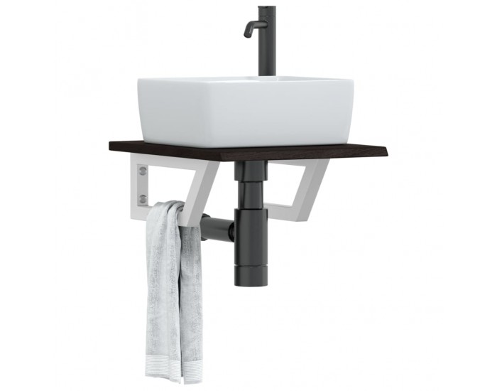 Sonata H Стенен рафт за мивка, стомана и масивно дърво дъб