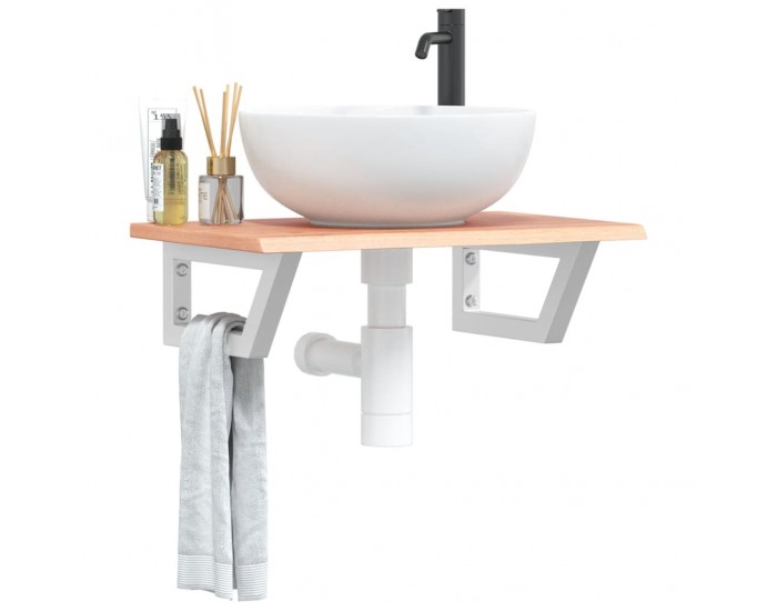 Sonata H Стенен рафт за мивка, стомана и масивно дърво дъб