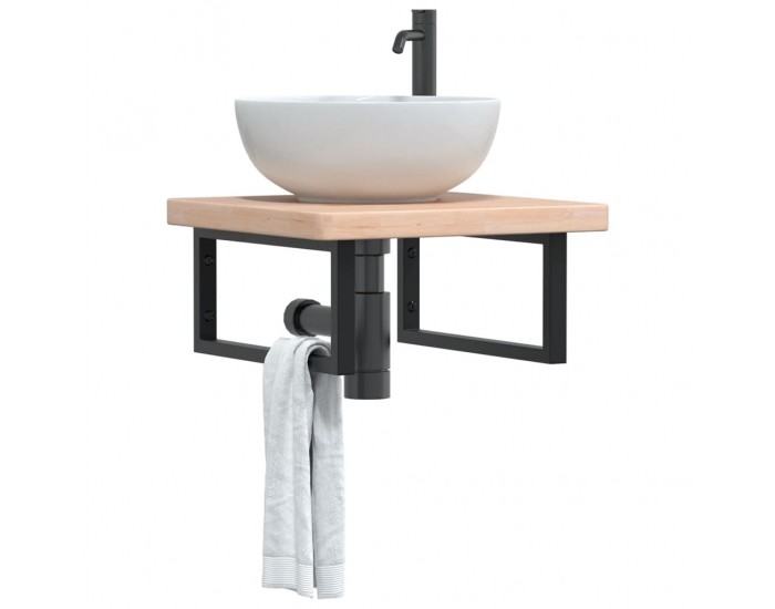 Sonata H Стенен рафт за мивка, стомана и масивно дърво дъб