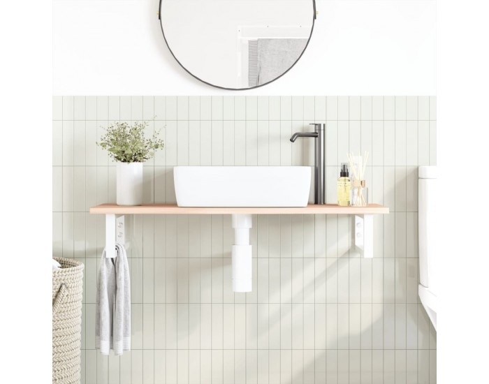 Sonata H Стенен рафт за мивка, стомана и масивно дърво дъб