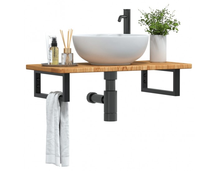 Sonata H Стенен рафт за мивка, стомана и масивно дърво дъб