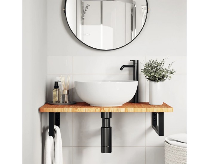 Sonata H Стенен рафт за мивка, стомана и масивно дърво дъб