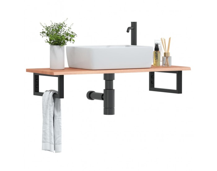 Sonata H Стенен рафт за мивка, стомана и масивно дърво дъб
