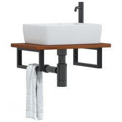 Sonata H Стенен рафт за мивка, стомана и масивно дърво дъб - Шкафове за баня