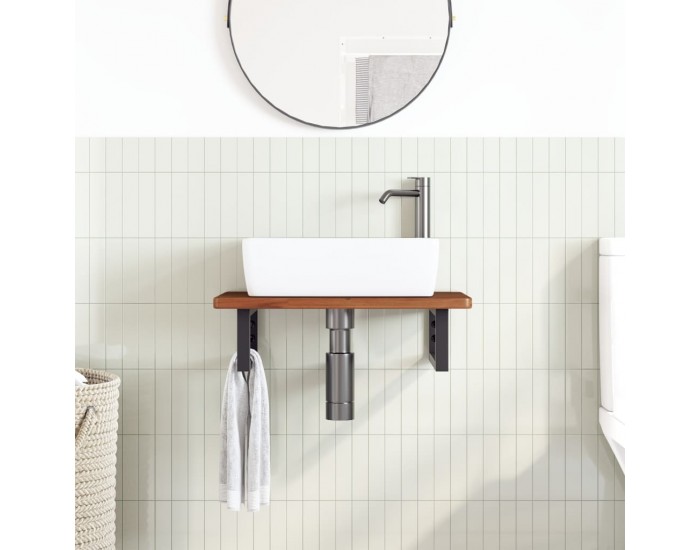 Sonata H Стенен рафт за мивка, стомана и масивно дърво дъб