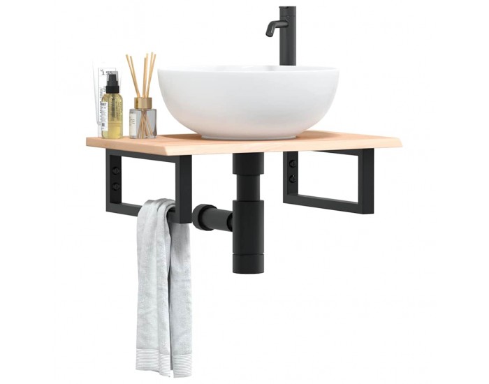 Sonata H Стенен рафт за мивка, стомана и масивно дърво дъб