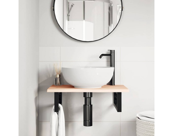 Sonata H Стенен рафт за мивка, стомана и масивно дърво дъб