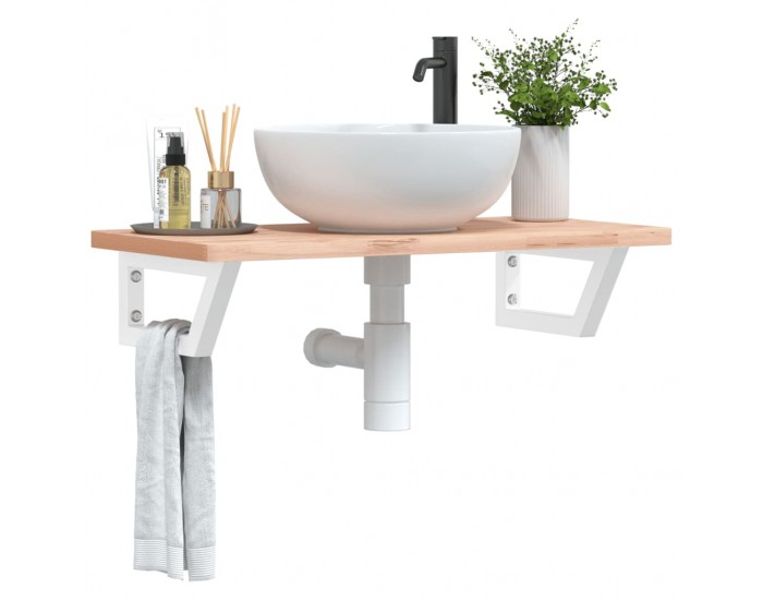 Sonata H Стенен рафт за мивка, стомана и масивно дърво бук