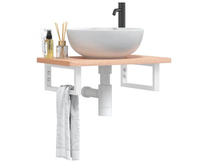 Sonata H Стенен рафт за мивка, стомана и масивно дърво бук