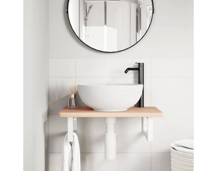 Sonata H Стенен рафт за мивка, стомана и масивно дърво бук