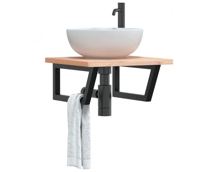 Sonata H Стенен рафт за мивка, стомана и масивно дърво бук