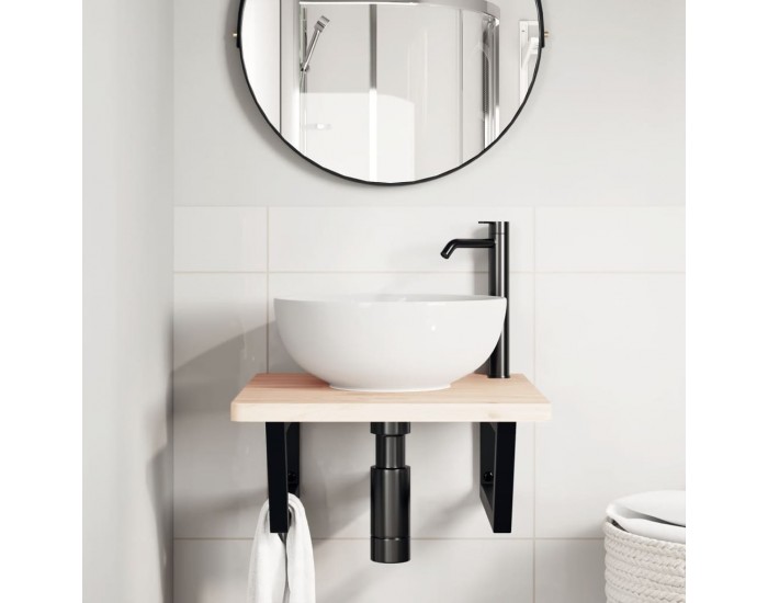 Sonata H Стенен рафт за мивка, стомана и масивно дърво бук